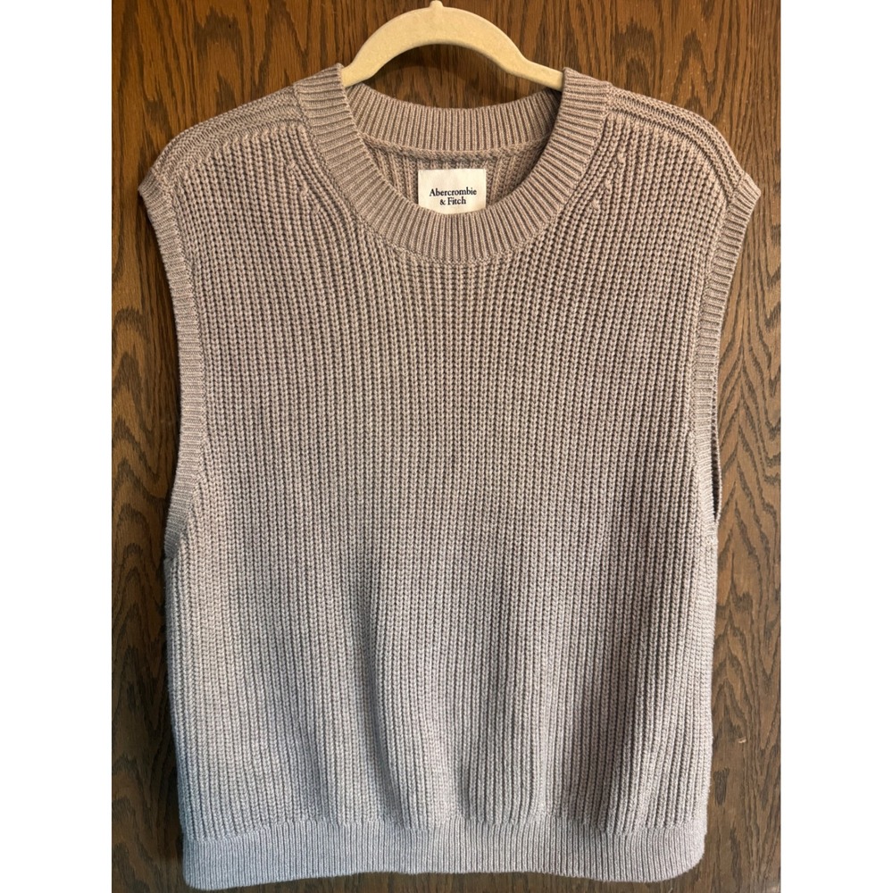 Abercrombie & Fitch Womens XL Taupe Shaker Stitch Knit Sweater Vest Crewneck